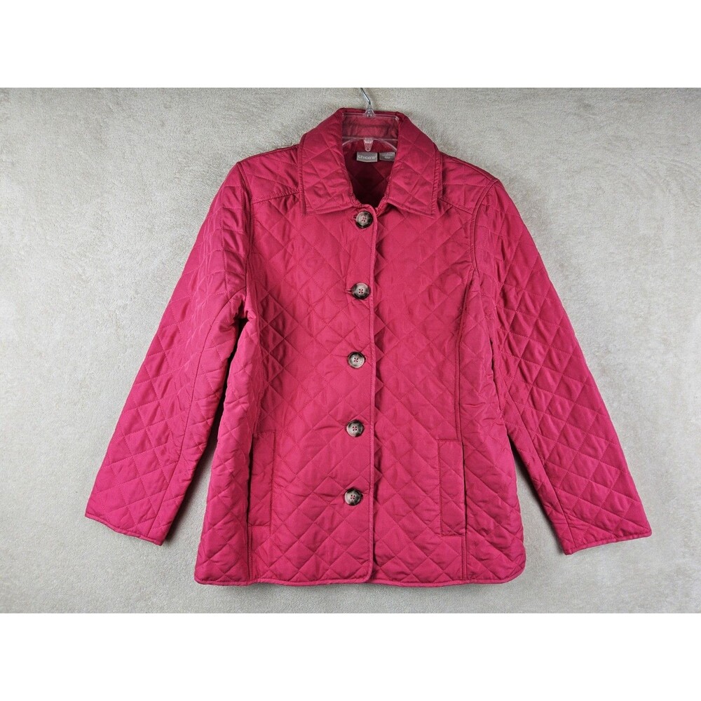 Chicos Women's Long Sleeve Quilted Button Front Jacket Pink Size 8/10 (1)